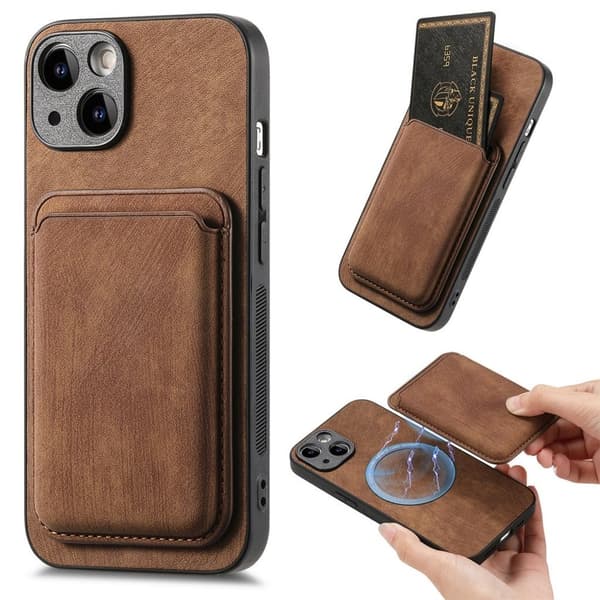 iPhone 13 Case MagSafe Compatible Detachable Card Holder - Brown