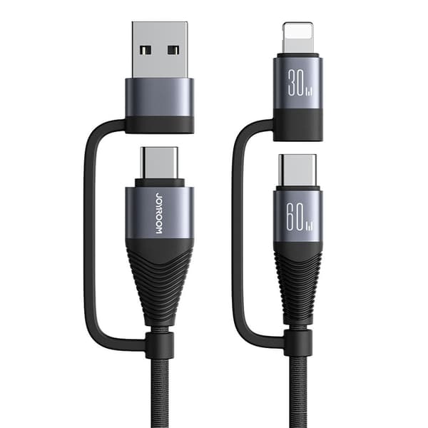 Joyroom 4-in-1 USB-A/USB-C to Lightning/USB-C Cable 60W PD, 1.2m - Black