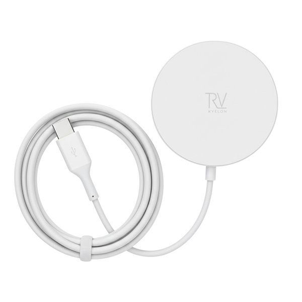 Rvelon QI2 15W Foldable Wireless Charger Stand with fixed USB-C Cable WHITE