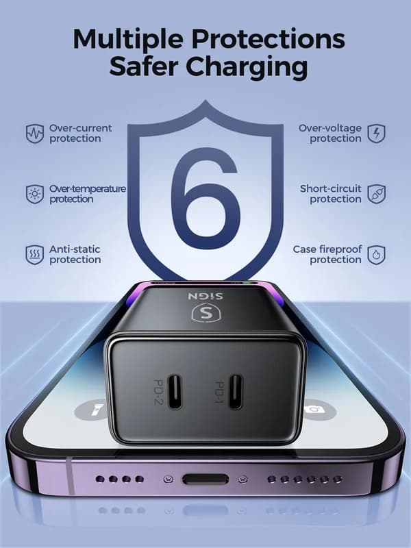 SiGN Dual USB-C PD Laddare 40W - Svart Svart