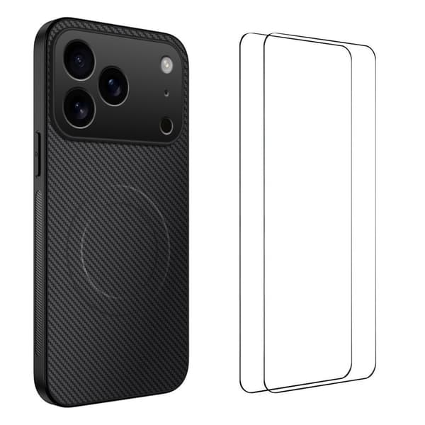 iPhone 18 Pro Carbon Fiber MagSafe Case with 2x Screen Protector - Black