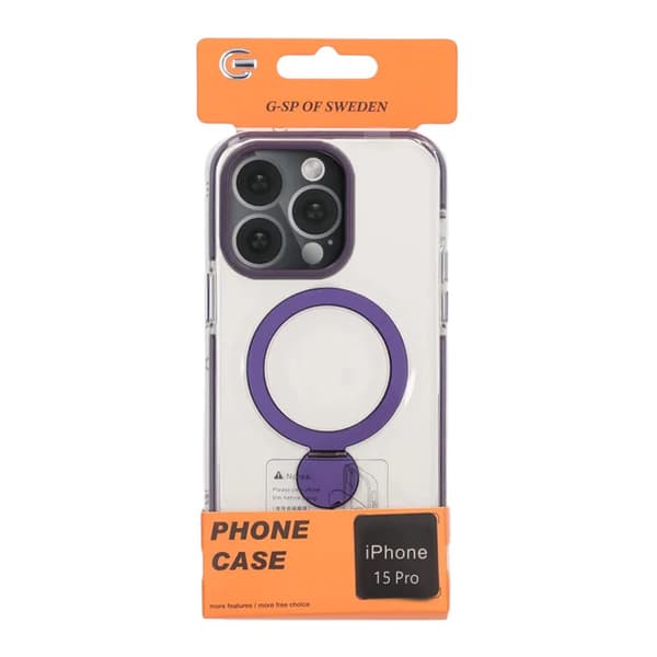 Magsafe Case for iPhone 15 Pro - Transparent purple with ring stand