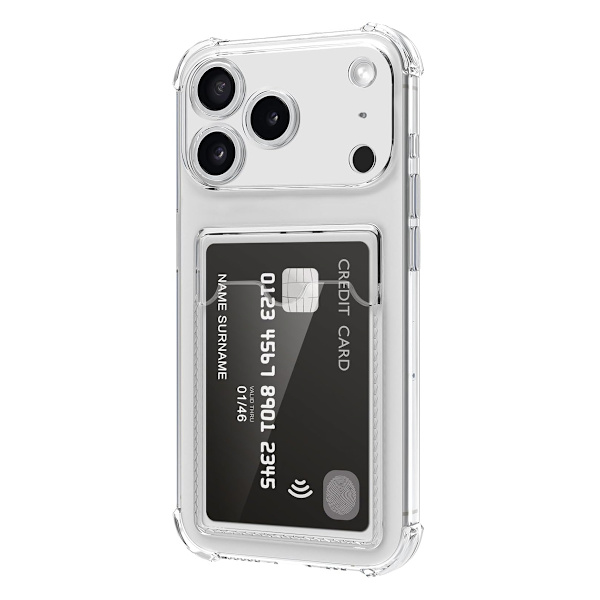 Shockproof Phone Case with Card Holder for iPhone 17 Pro Max - Clear