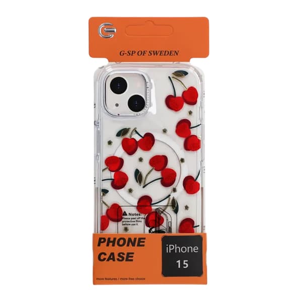 Mobile case Magsafe for iPhone 15 - Transparent with cherry