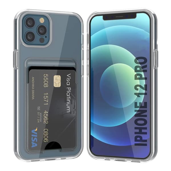 Rvelon Mobile Case Card Holder TPU for iPhone 12 and 12 Pro - Clear