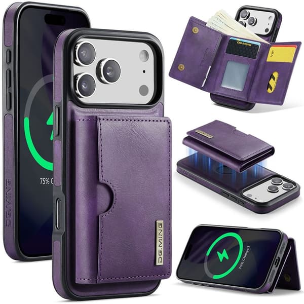 DG.MING iPhone 18 Pro/17 Pro Case with Magnetic Wallet - Purple
