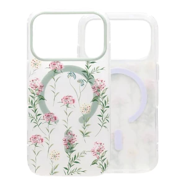 Matt MagSafe-skal med blommor för iPhone 17 Pro - Grön-rosa