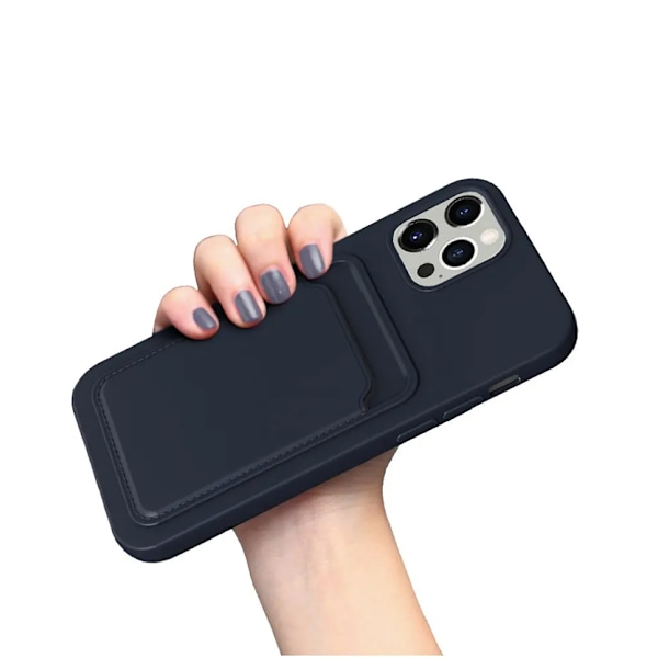 iPhone 13 Pro Silikonskal med Korthållare - Blå
