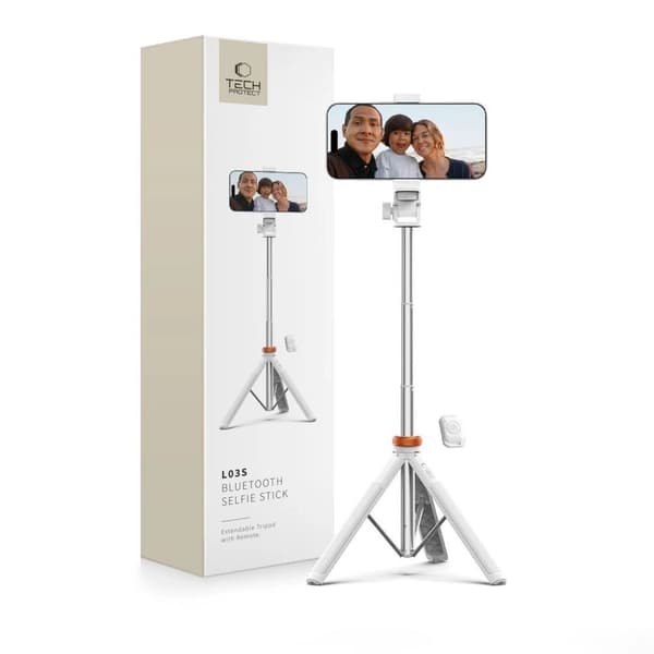 Tech-Protect Bluetooth selfie stick / Tripod with remote control, 148cm - white