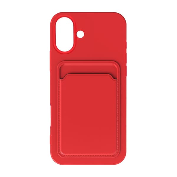 iPhone 16 Plus Silicone Mobile Case with Card Holder - Red