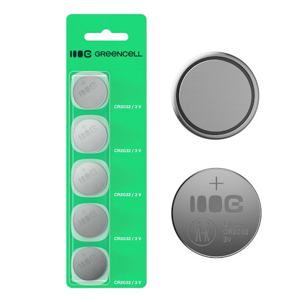 Greencell Lithium Button Cell Battery CR2032 3V 220mAh, 5-pack