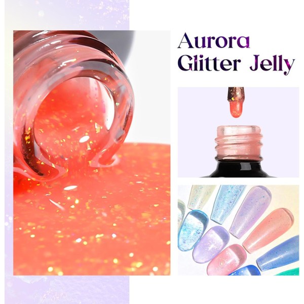 UV Nagellack Set Jelly Transparent Trendig 12 Färger Glitter Nail Gel