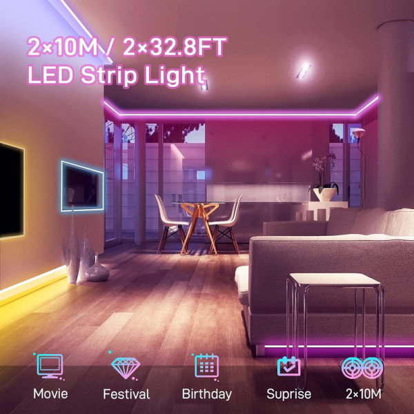 20M LED-tejp 5050 RGB LED-huvudband Flerfärgad av Smartphone-app