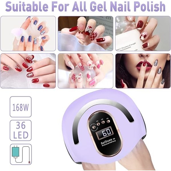 168W nageltorklampa, UV-lampa för gelnaglar, UV-lampa naglar professional med handtag, 4