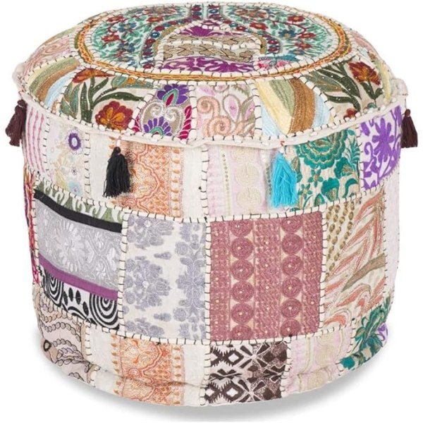 Puff Footstool Ethnic Embroidered Pouf Cover,