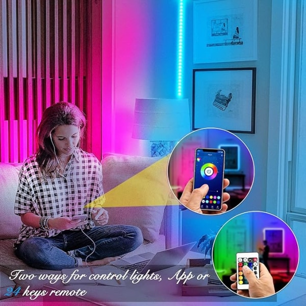 Strip 30m (2x15m), 5050 RGB LED Strip, Bluetooth, App Control, LED Strip Light, Music Sync