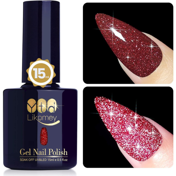 UV LED Glitter Gel Polish, 15 ml Berry Red Reflective Sparkle Gel Nail Polish, Shiny Sparkle Manicure Gel Polish