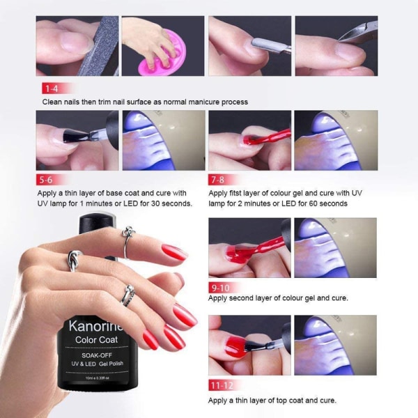 UV LED Soak-Off Gel Nagellack, Top Coat och Base Coat Set, 10 ml styck