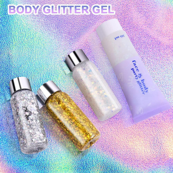 Body Glitter Gel, 50 ml holografiska sjöjungfrupaljetter Glitter Chunky Kosmetisk Glitter Face