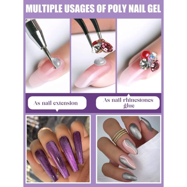 Poly Gel Nail Extension Kit, 6 färger Glitter Poly Nail Gel Kit Nail Builder Gel