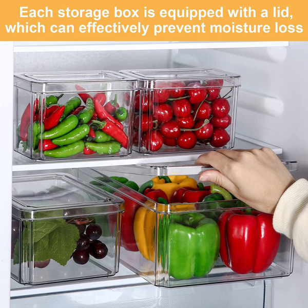 Set med 4 små kylskåpslådor, skafferiförvaringsbehållare genomskinliga
