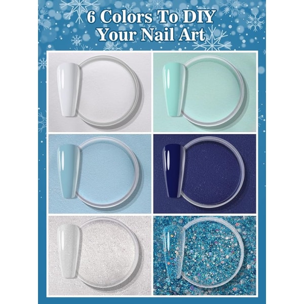 15 Pieces Dip Powder Nail Starter Kit,  6 Colors Blue Glitter Nail Dip Powder Kit with Dip Liquid