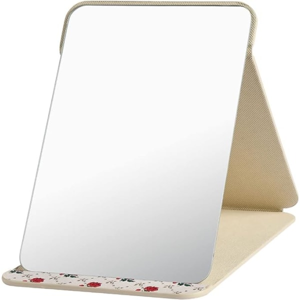 15,5 x 20,5 cm hopfällbar bordsspegel med PU-läder sminkspegel,