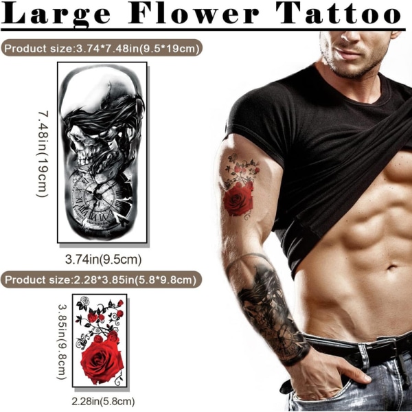 77 ark halvvarm tillfällig tatuering vattentät för män kvinnor, stor tiger