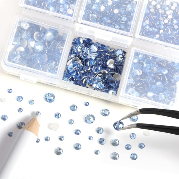 4300 stycken Blå platt rygg strass nagelstenar runda kristall strass stenar för hantverk