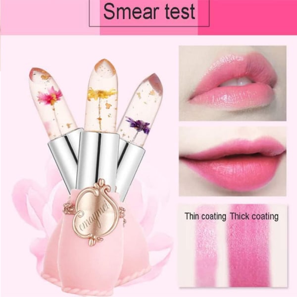 3 delar Crystal Flower Gel Läppstift Set Magic Temperature Change Lip Gloss