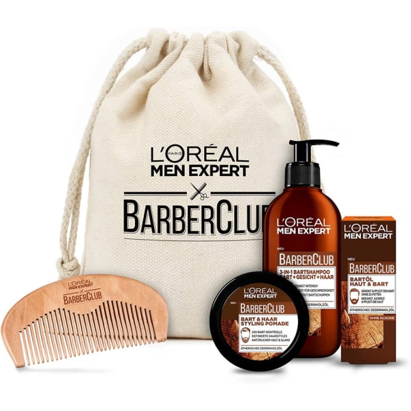 Men Barber Club Gift Set with Beard Shampoo, Beard Oil,4 Porcours