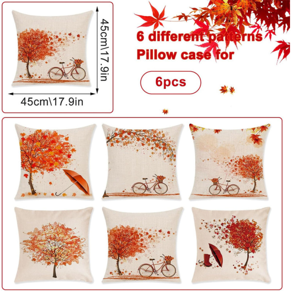 6 Pieces Pillowcase Autumn 45X45Cm Autumn Maple Leaves Style Linen Pillowcase