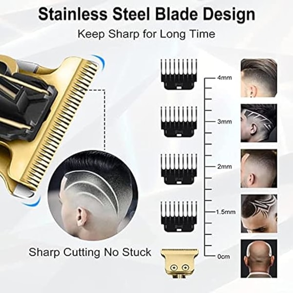 Hårklippningsmaskin, vattentät hårklippare/trimmer för män med T-blad, 6 kammar och LED-displa