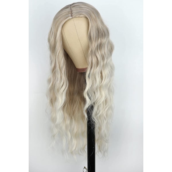 26 tums blond ombre långa vågiga peruker för kvinnor medellång separerande lockigt naturligt hår peruk