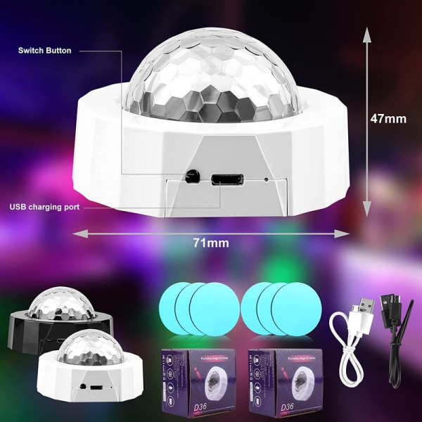 Mini Disco Ball Light, 2 delar Disco Light, Party Light, Ljudaktiverad Disco Ball 3 färger RGB