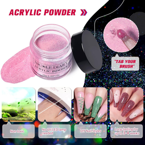 12 Colors Acrylic Nail Powder - Nicole Diary Professional Acrylic for Nail Powder