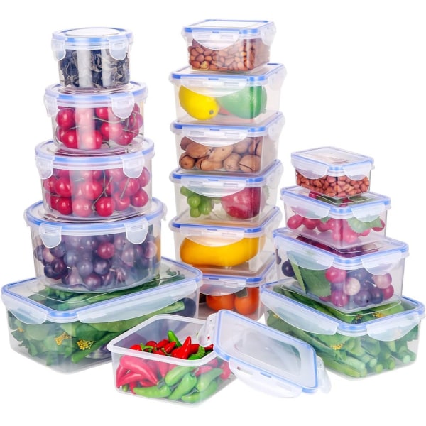 Food Storage Jar with Lid, Set of 32 Pieces (16 Containers + 16 Lids), Reusable Leak-proof Storage Jars