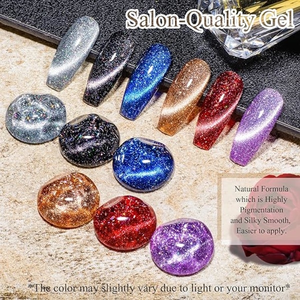 Glitter Cat Eye Gel nagellack set blötläggning UV LED ljus stjärnhimmel effekt magnetisk gel