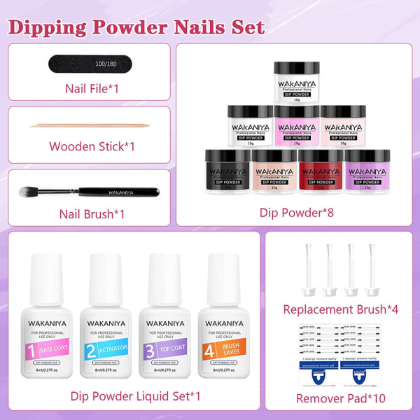 Dipping Powder Nails Set, 8 Colors Clear White Dip Powder Nail