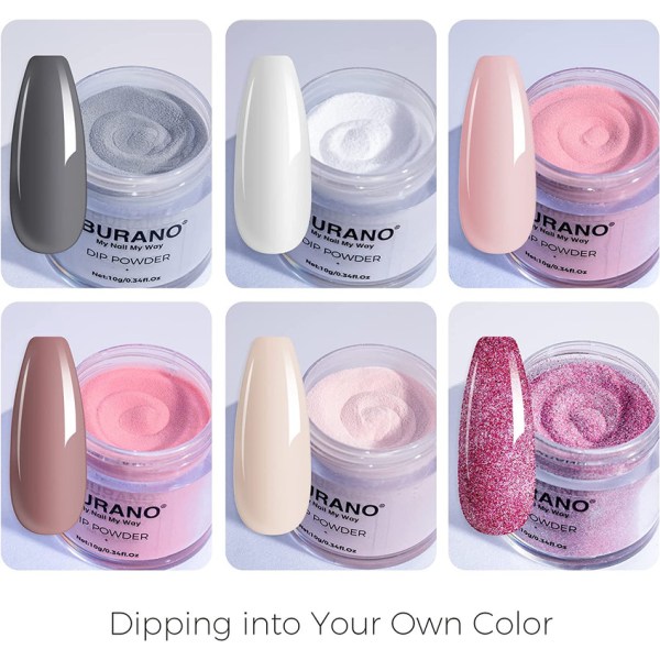 Dip Powder Nail Kit Starter, 6 Colors Glitter Pink Nude Summer Dipping Powder Liquid Set