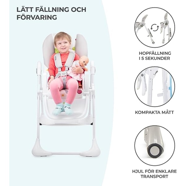 Hög barnstol YUMMY, barnmatstol, ergonomisk, bekväm 6 månader till 3 år, grå
