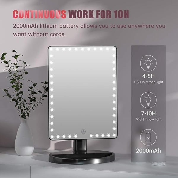 Stor upplyst sminkspegel med 45 LED-lampor, uppladdningsbart