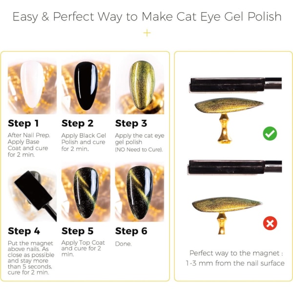 9D Cat Eye Gel Nagelfärg - Magnetisk Nagelfärg Cat Eye 6 Färger Nagelfärg med Magnet Stick Set