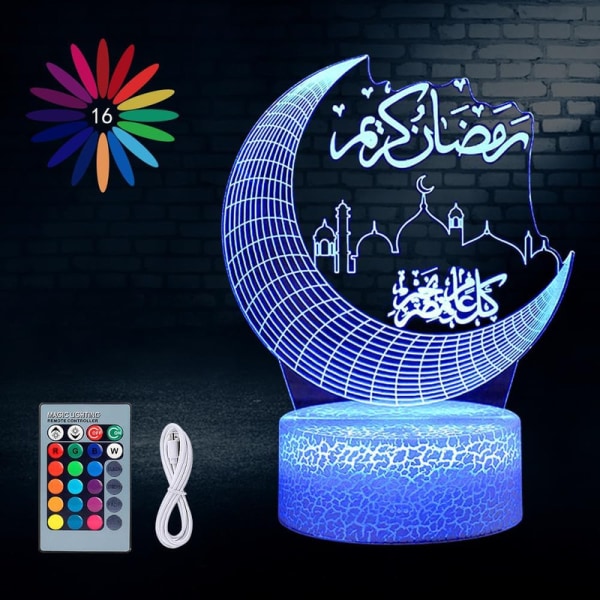 Ramadan Eid Mubarak dekorationer LED med fjärrkontroll, 16 färger, 8 lägen, USB anslutning
