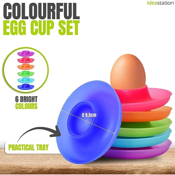NEO äggkoppar i plast, 6 stycken, 9,5 cm, färgglada, ägghållare