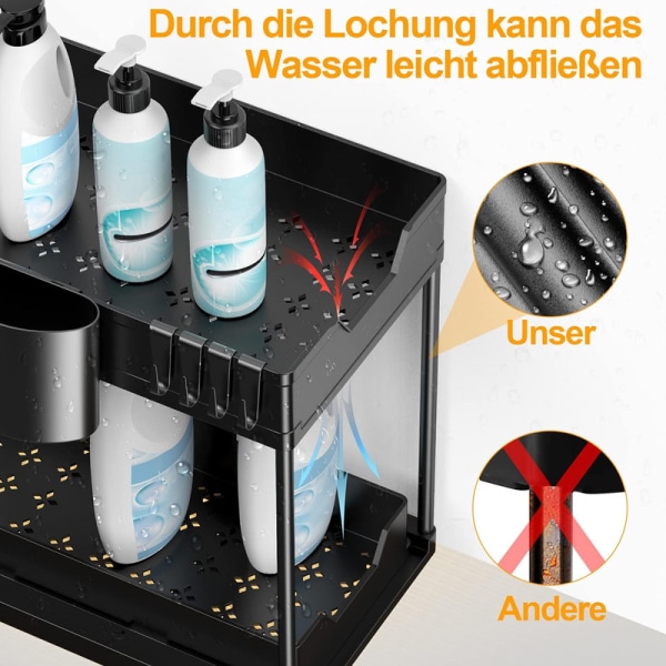 Kitchen Sink Organizer, 2-Step Kitchen Organizer with 4 Hooks & 2 Cups 40 x 22 x 35 cm