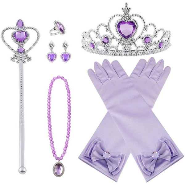 Princess Kostymer 8 delar Princess Crown Presenthandskar Wand Halsband Ring Örhängen för 3-9 år