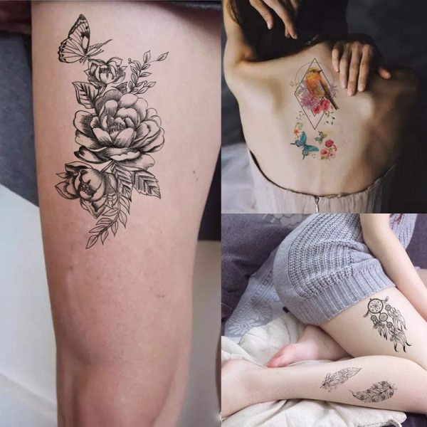 41 st/lot Mode tillfälliga tatueringar vattentäta för män kvinnor vuxna blommor
