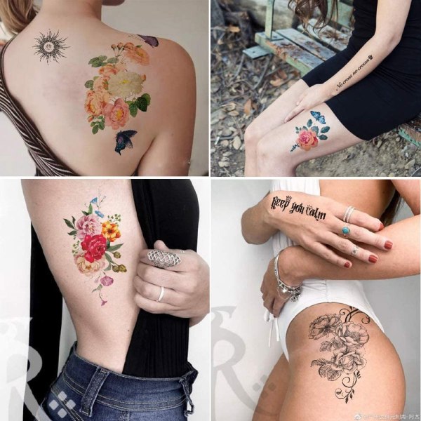 41 st/lot Mode tillfälliga tatueringar vattentäta för män kvinnor vuxna blommor