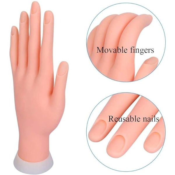 Nagelhand övningsmodell rörliga falska fingrar, återanvändbar för akrylnaglar för nagelkonst övning manikyrövning